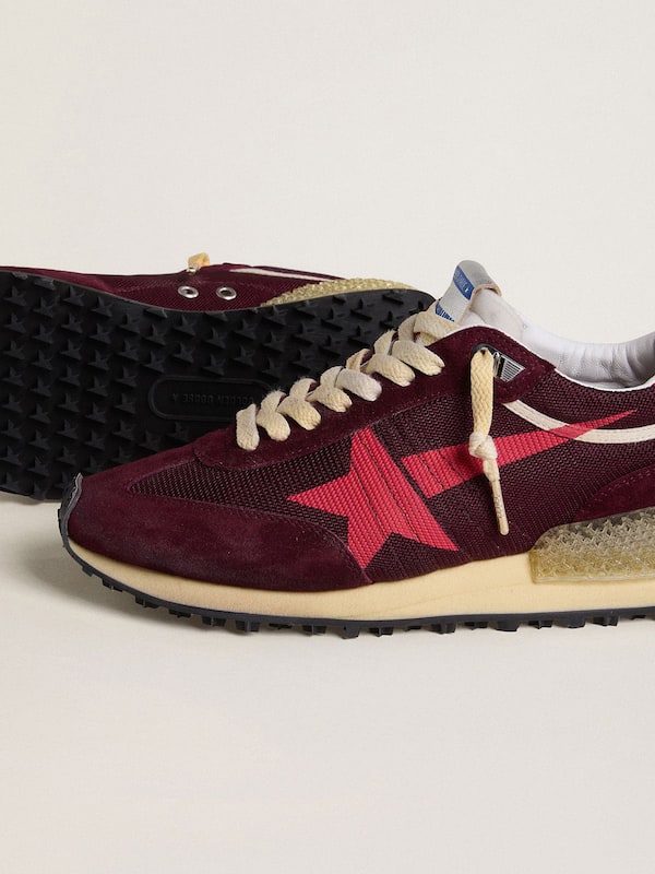 Golden Goose - Marathon Uomo in mesh e suede bordeaux con stella rosa stampata in 