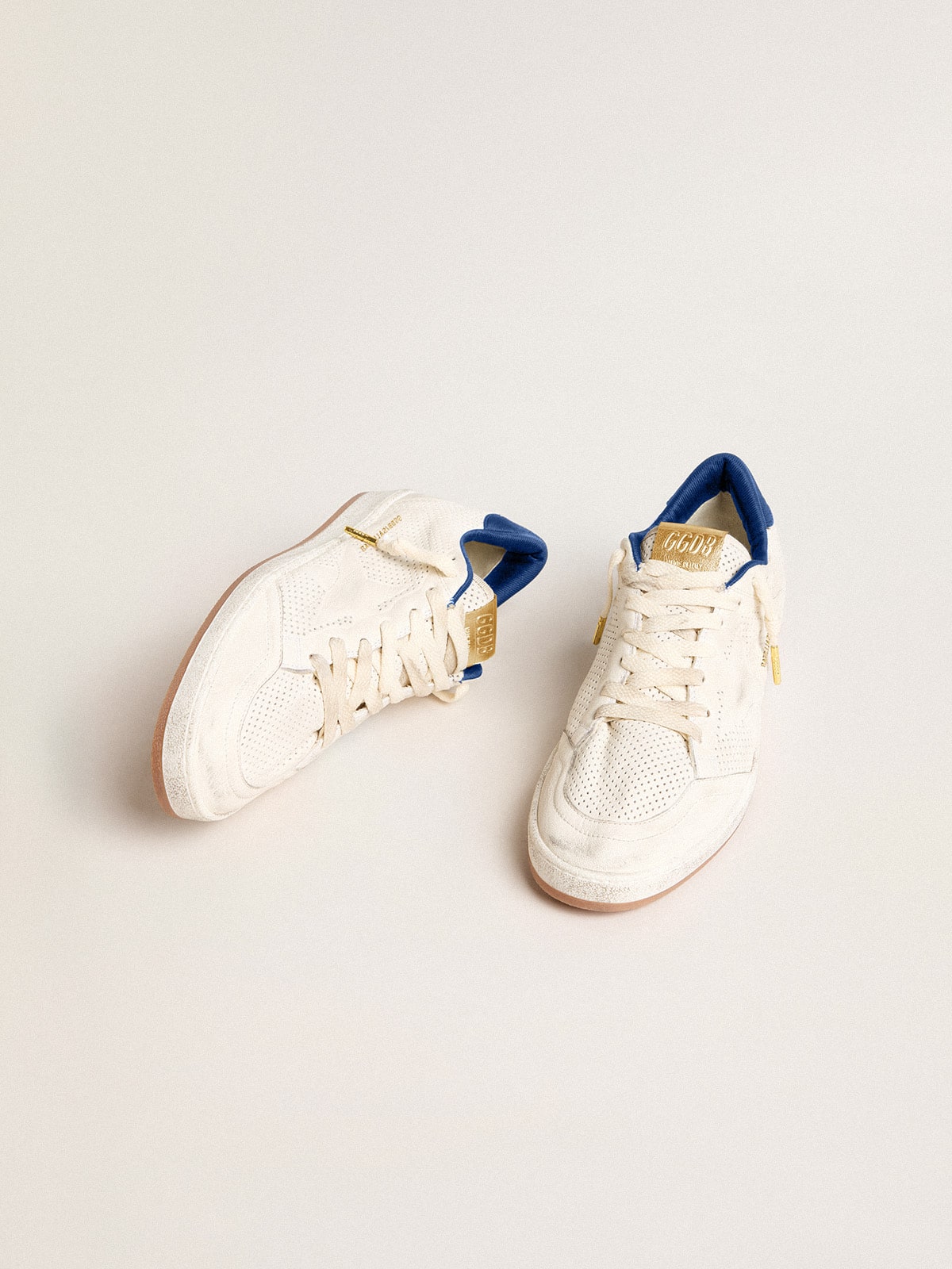 Golden Goose - Ball Star in perforated nappa with white star and blue nylon heel tab in 