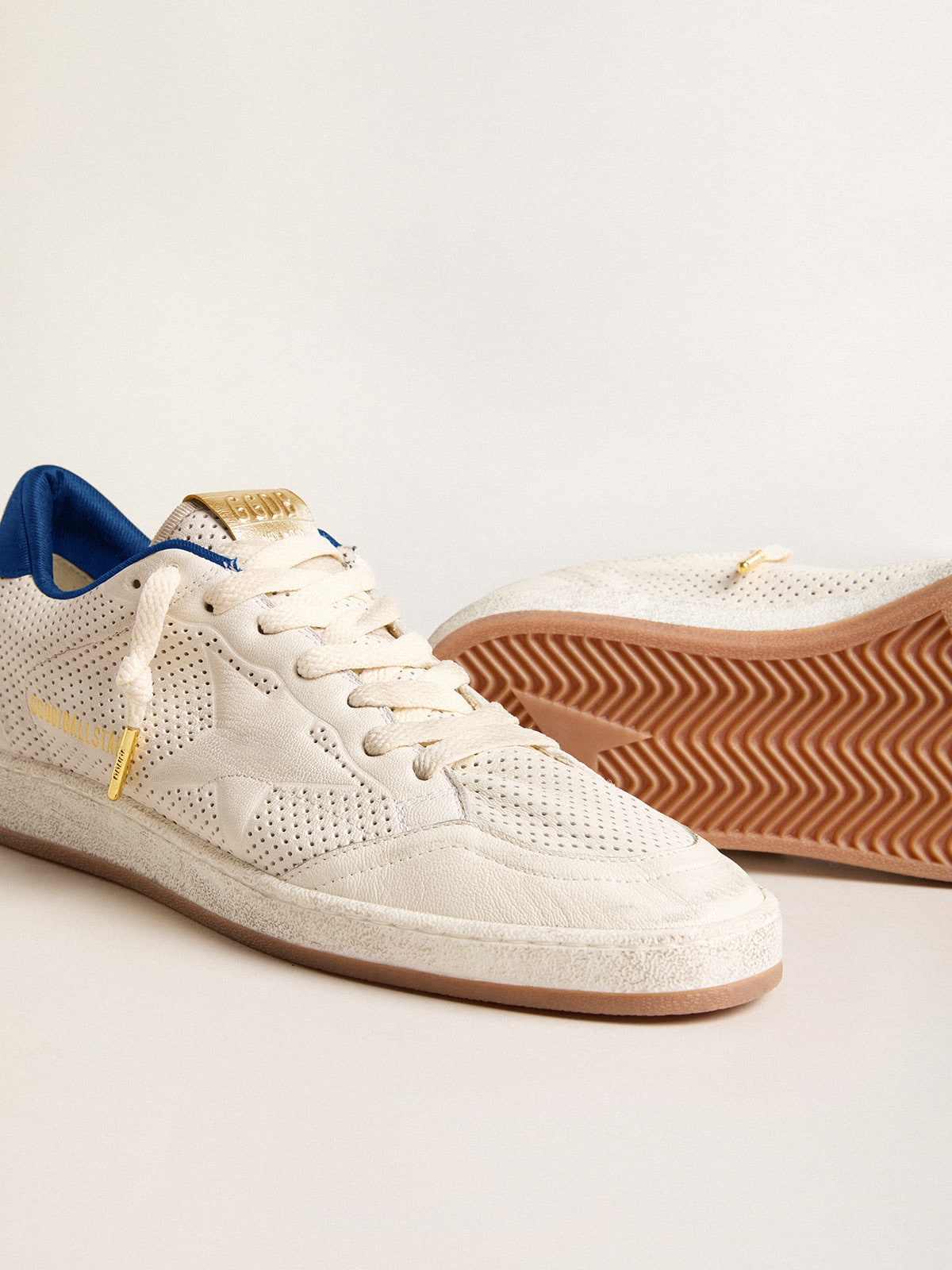 Golden Goose - Ball Star in perforated nappa with white star and blue nylon heel tab in 