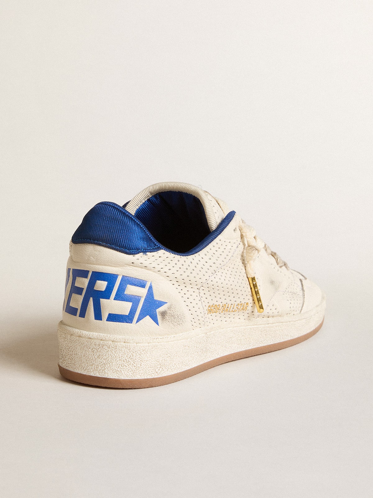 Golden Goose - Ball Star in perforated nappa with white star and blue nylon heel tab in 