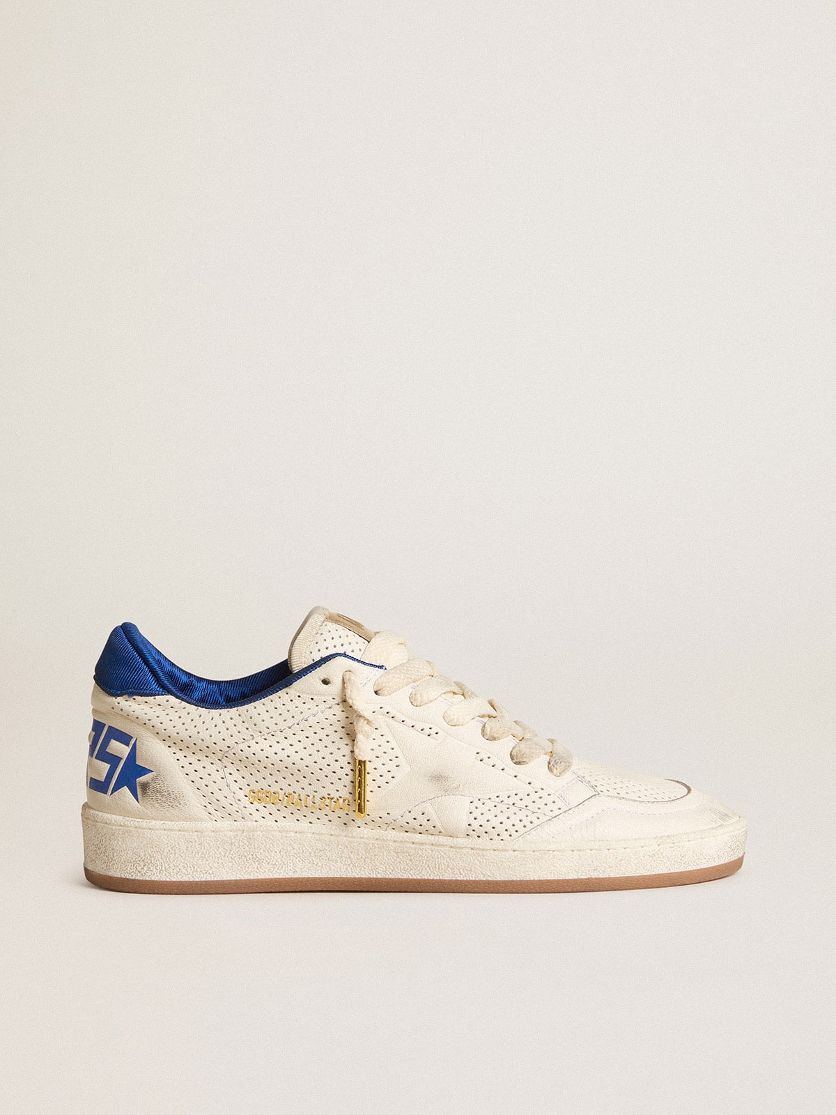 Golden Goose - Ball Star in perforated nappa with white star and blue nylon heel tab in 