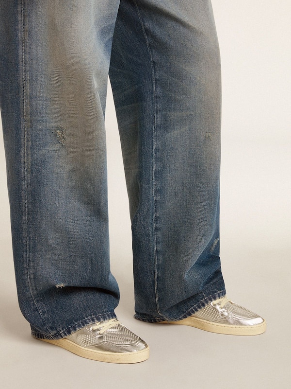 Golden Goose - Bio-based Ball Star in metallic silver with silver star and red heel tab in 