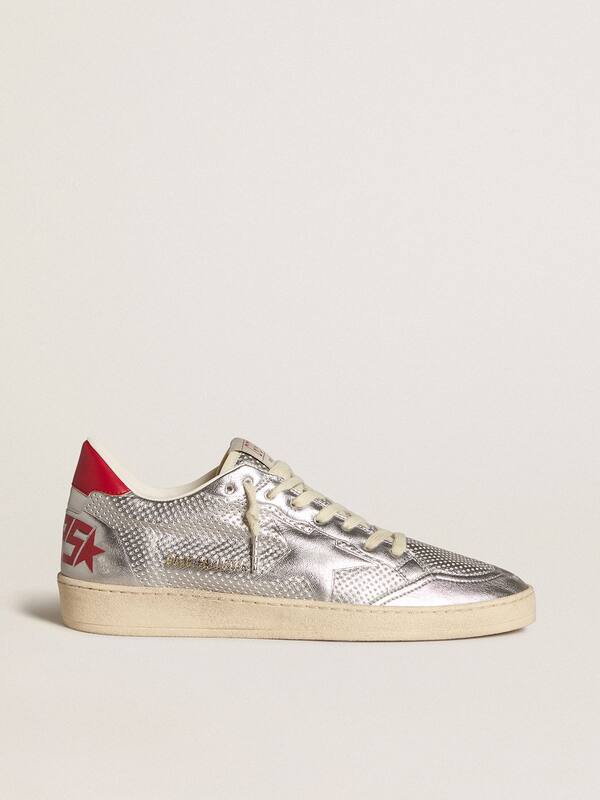 Golden Goose - Bio-based Ball Star in metallic silver with silver star and red heel tab in 