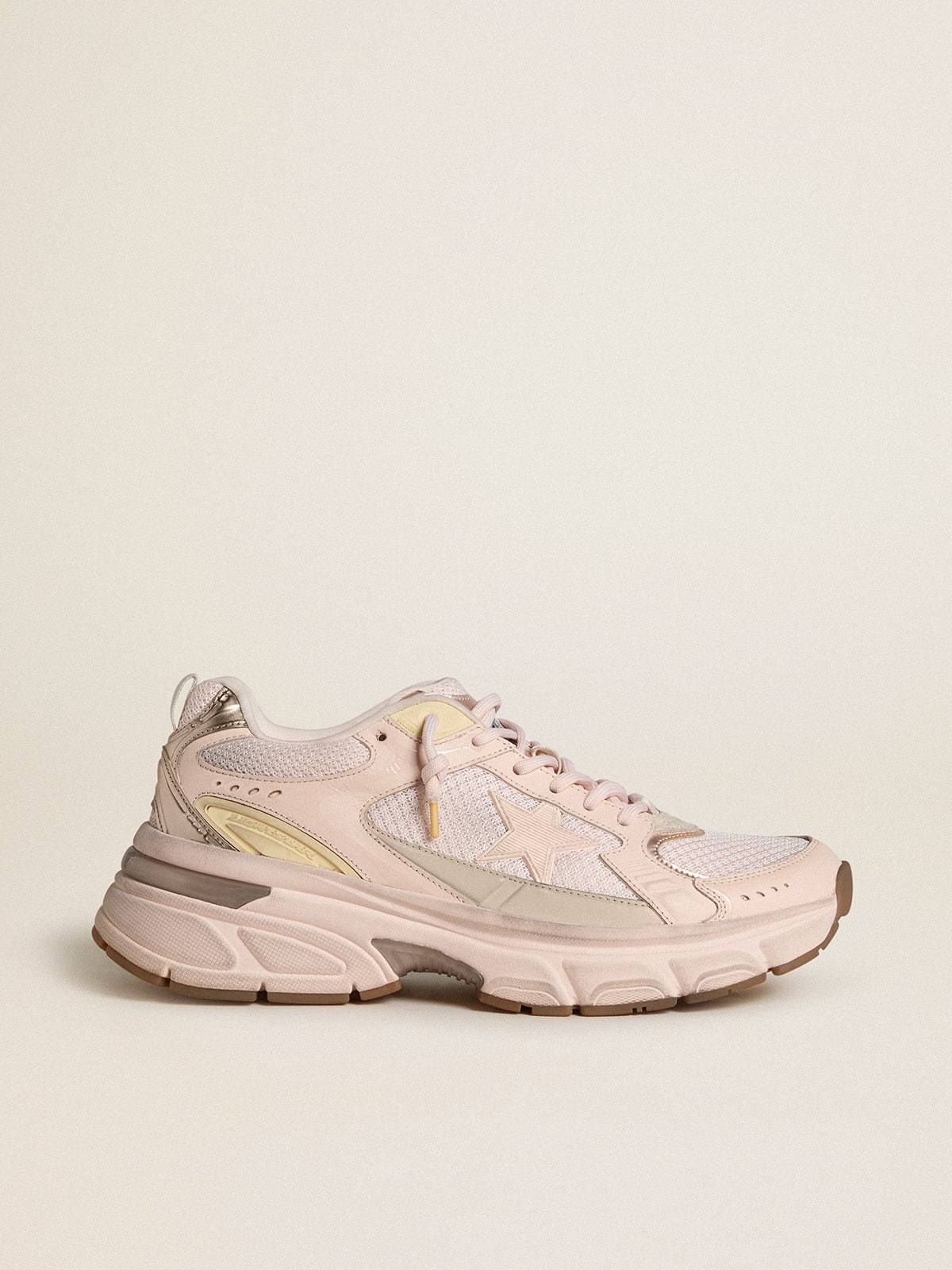 Golden Goose - Men’s Lightstar with pink leather and mesh upper and pink star in 