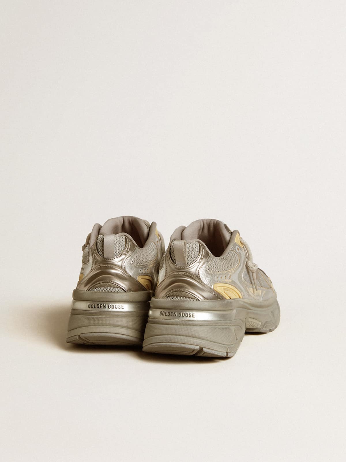 Golden Goose - Men’s Lightstar in metallic leather and silver mesh with gray star in 