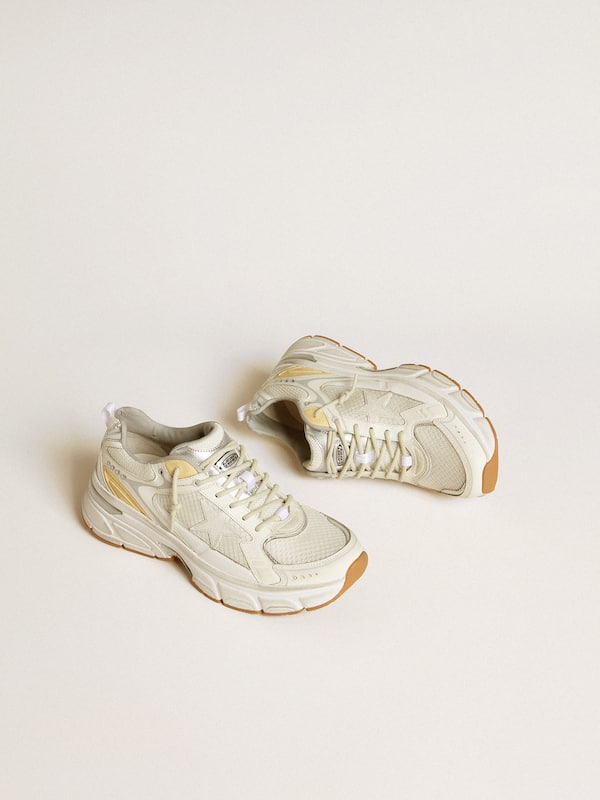 Golden Goose - Men’s Lightstar in white leather and mesh with worn-white star in 