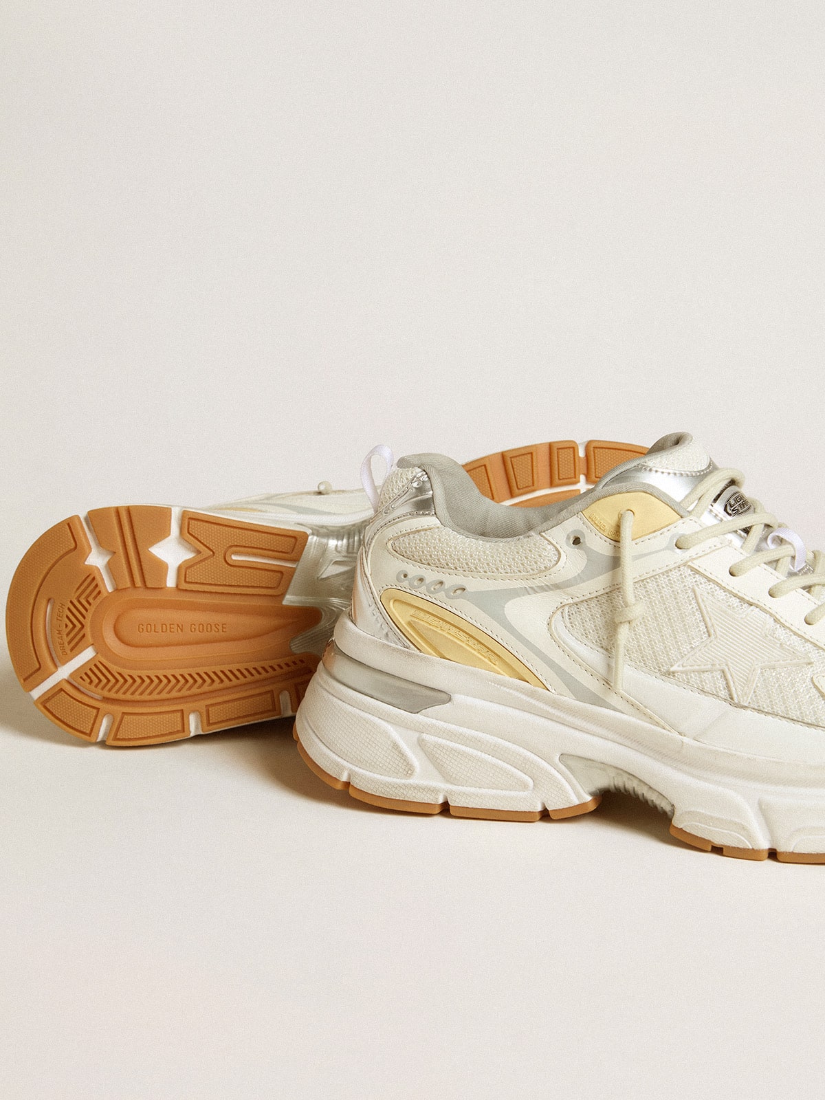 Golden Goose - Men’s Lightstar in white leather and mesh with worn-white star in 