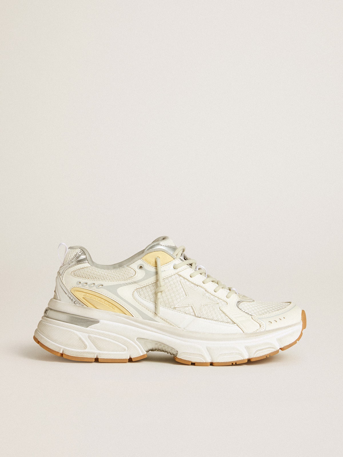 Golden Goose - Men’s Lightstar in white leather and mesh with worn-white star in 