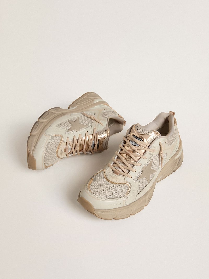 Golden Goose - Lightstar Uomo in pelle e mesh color tortora e stella in TPU beige in 