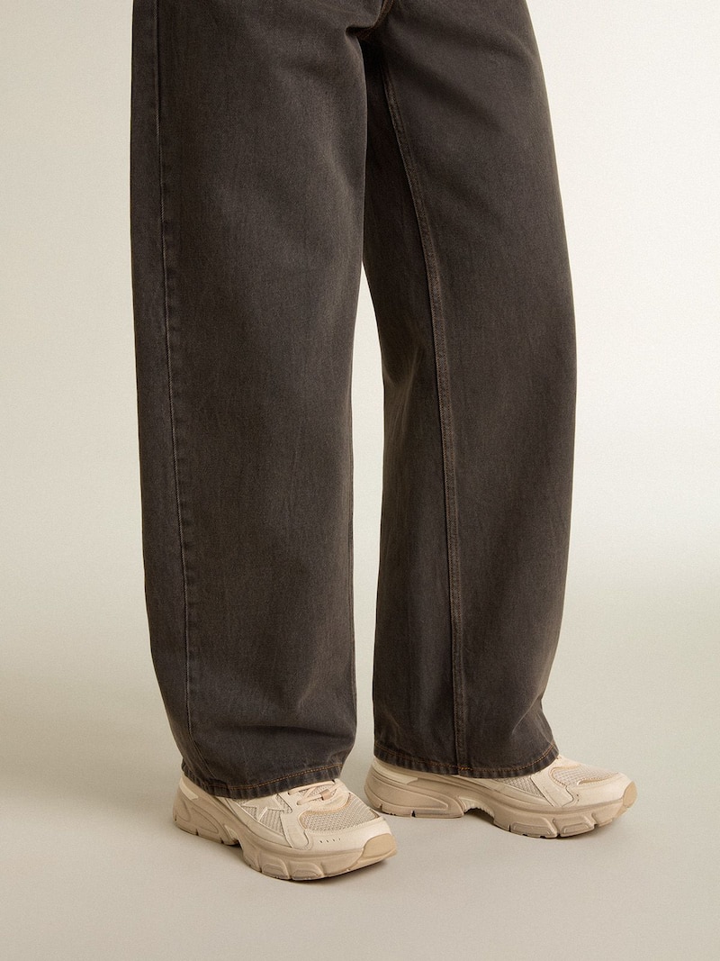 Golden Goose - Lightstar Uomo in pelle e mesh color tortora e stella in TPU beige in 