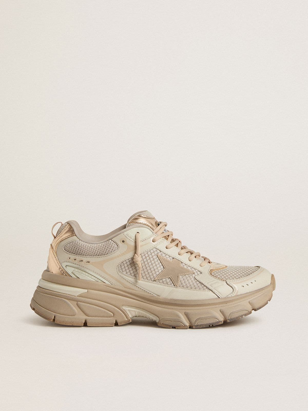 Golden Goose - Taubengrauer Lightstar Herren aus Leder und Mesh mit beigem TPU-Stern in 