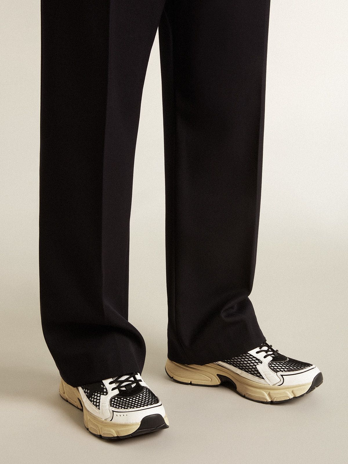 Golden Goose - Men’s Lightstar in white leather and black mesh with black TPU star in 