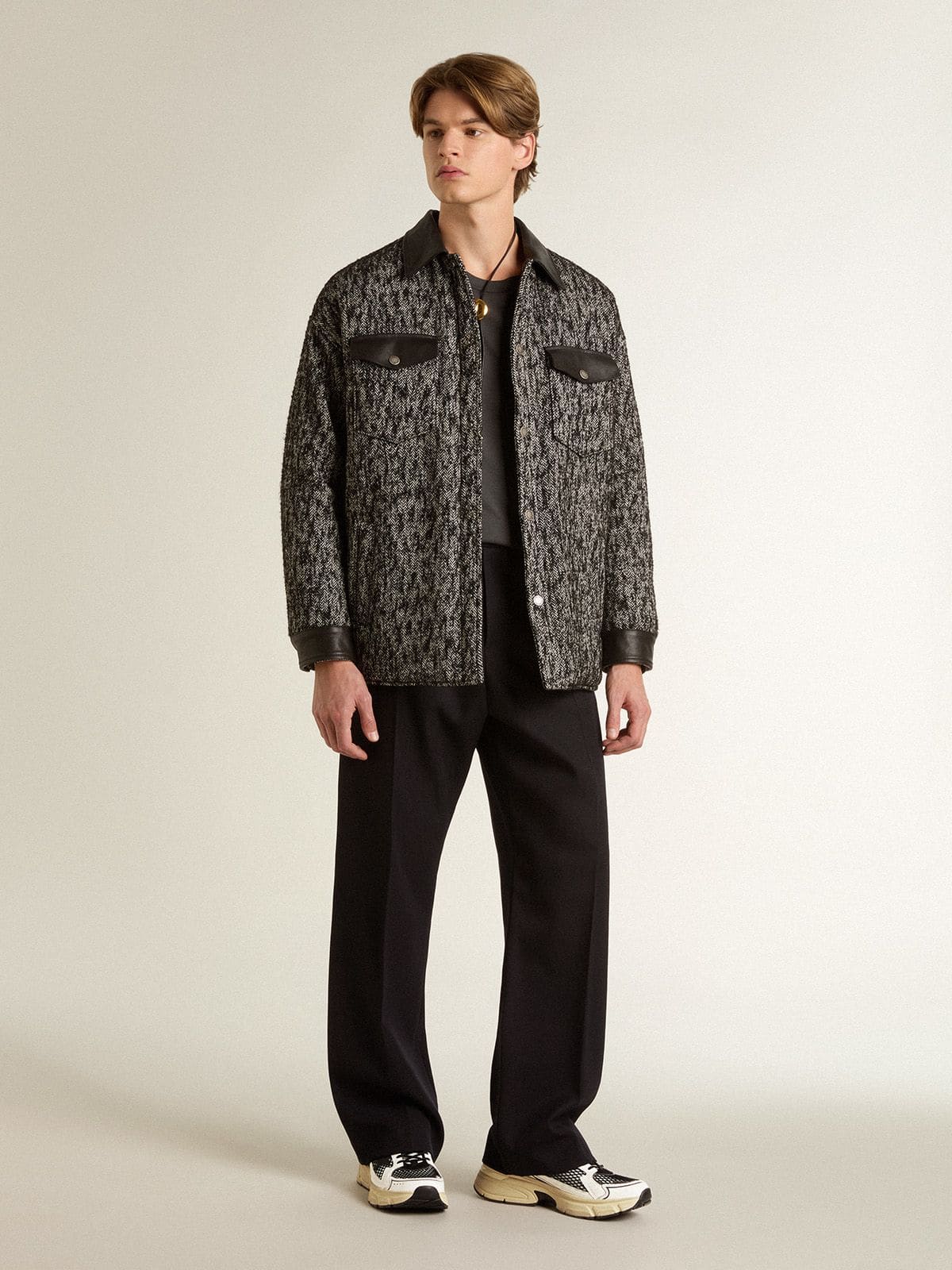 Golden Goose - Men’s Lightstar in white leather and black mesh with black TPU star in 