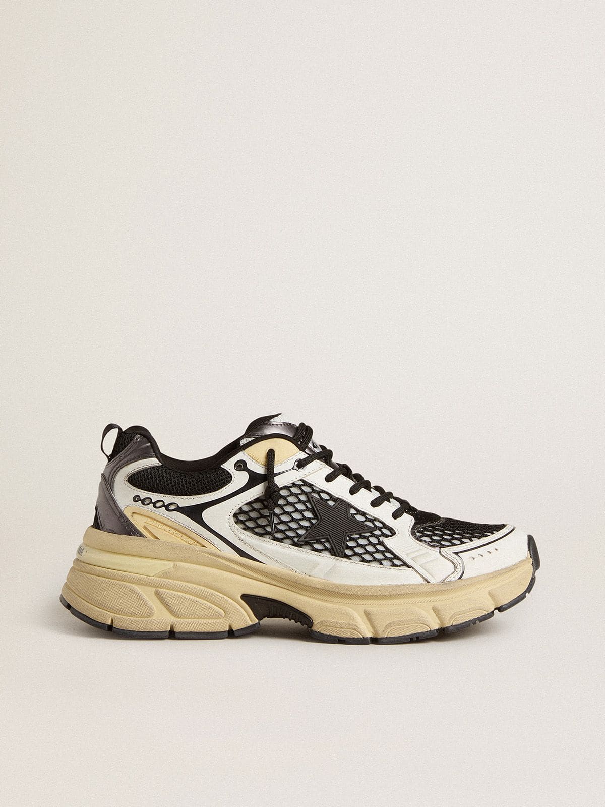 Golden Goose - Men’s Lightstar in white leather and black mesh with black TPU star in 