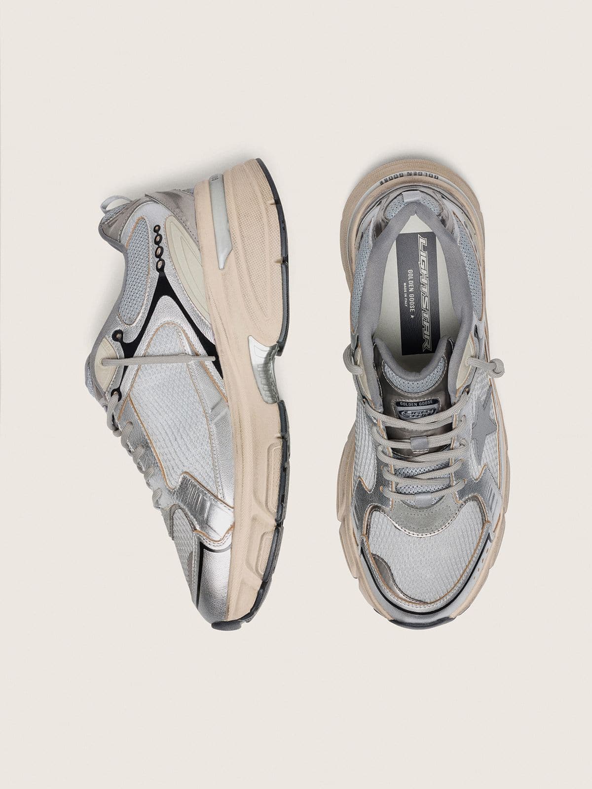 Golden Goose - Lightstar Uomo in mesh grigio e nappa argento con stella in TPU grigio in 