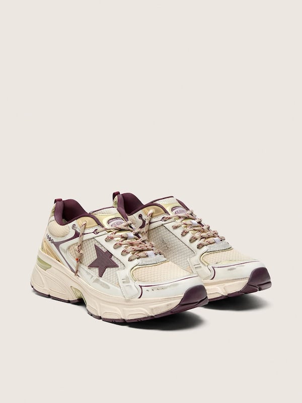 Men's Lightstar CNY in white mesh and leather with wine-red TPU star