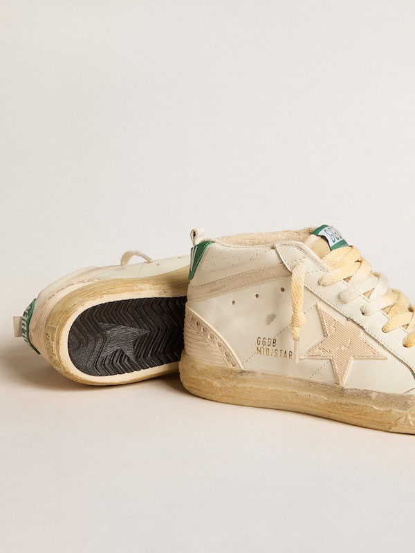 Golden Goose - Mid Star in nappa with textured rubber star and cream cotton flash in 