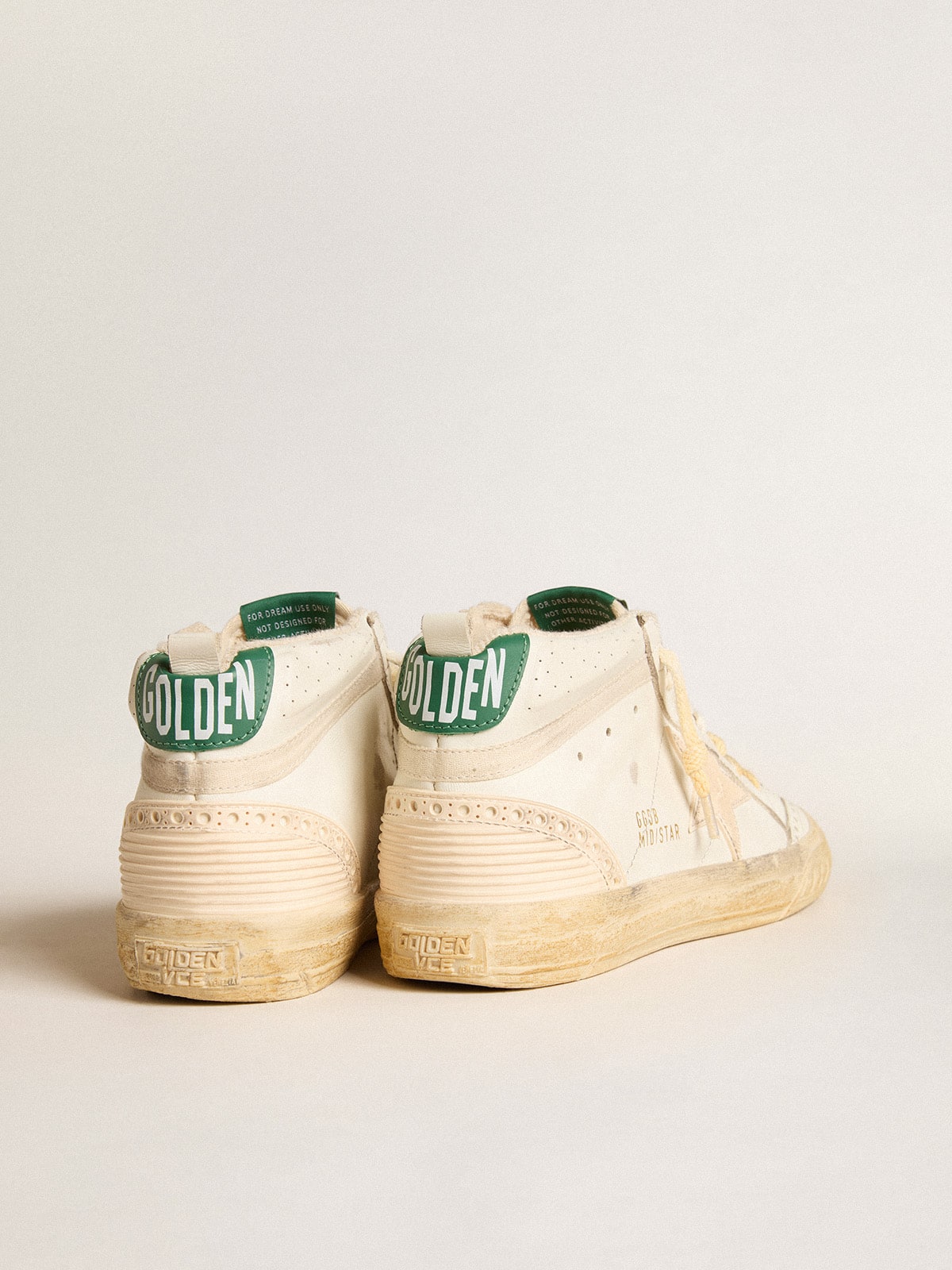 Golden Goose - Mid Star in nappa con stella in gomma textured e virgola in cotone crema in 