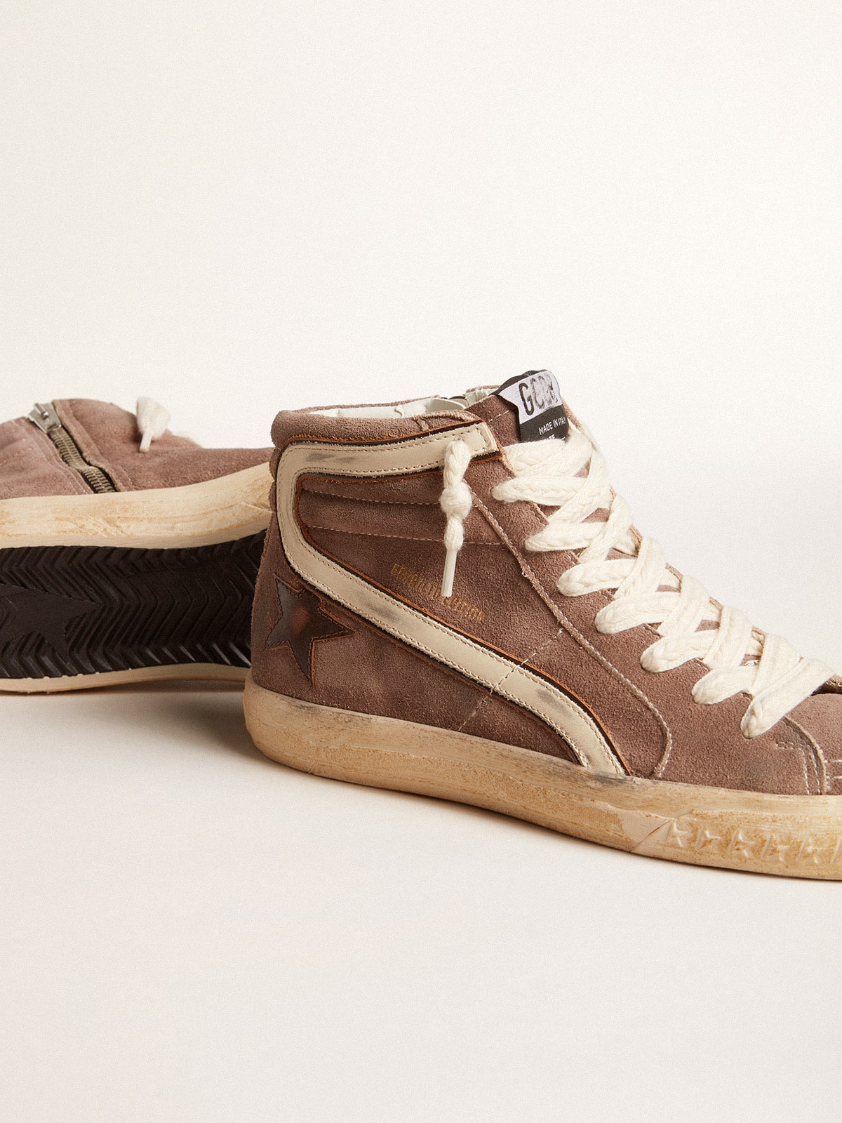 Golden Goose - Slide Uomo LTD in suede marrone con stella in pelle e virgola in pelle in 