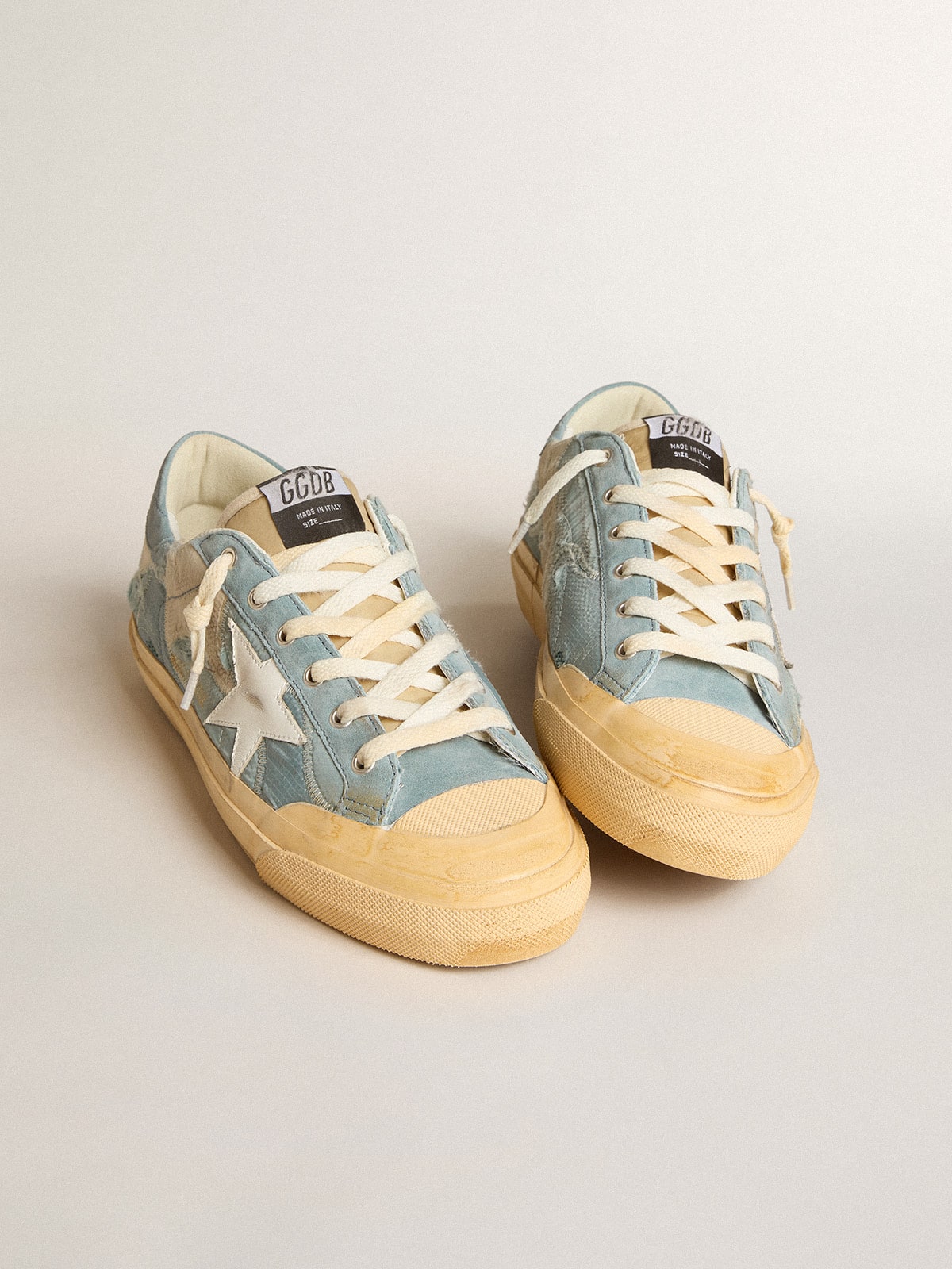 Golden Goose - Super-Star in light blue mesh and nylon with white leather star in 