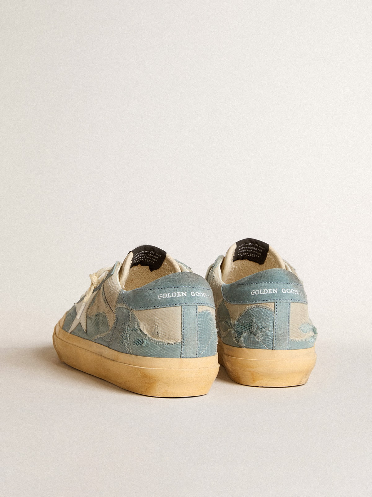 Golden Goose - Super-Star in light blue mesh and nylon with white leather star in 