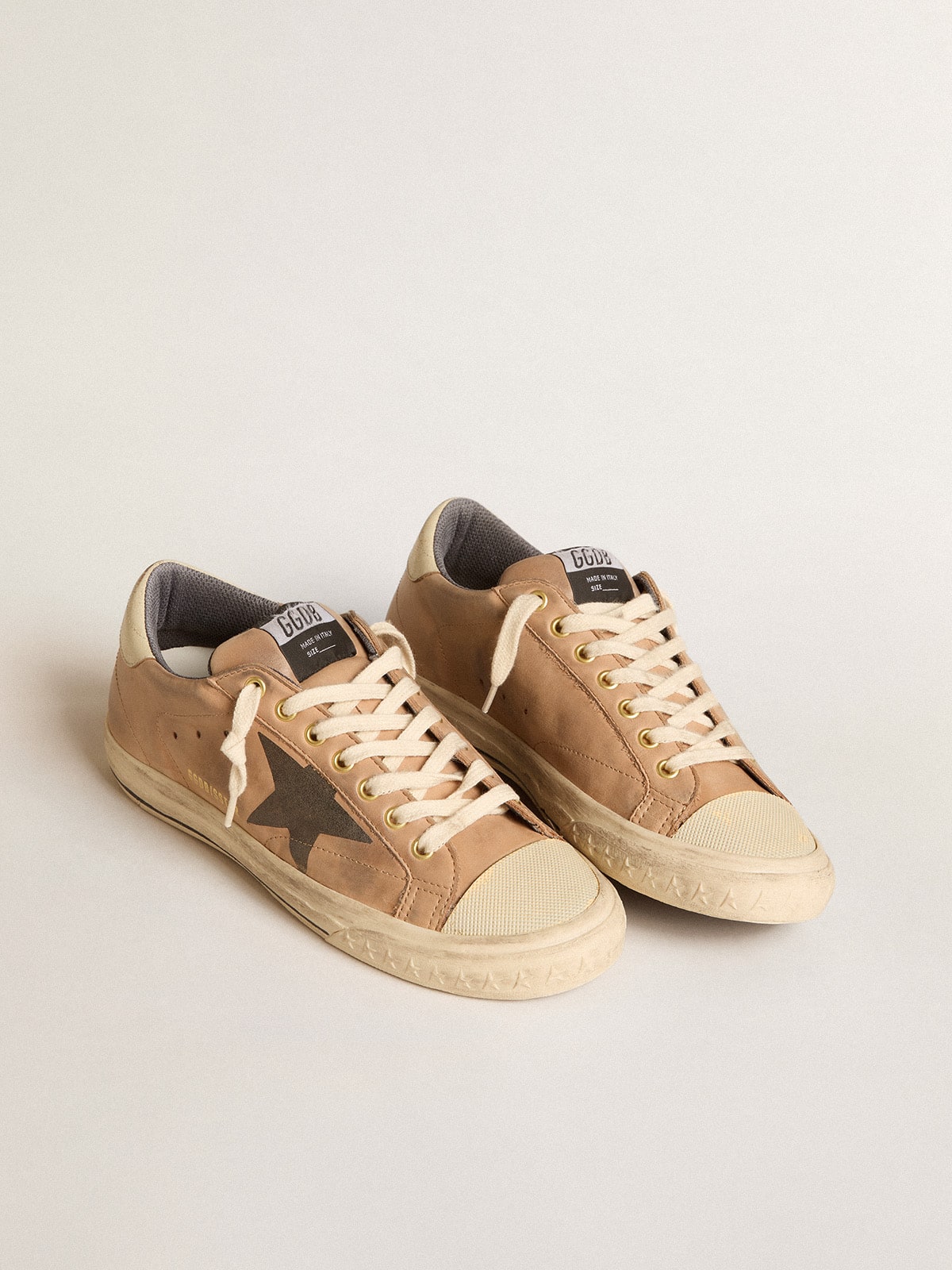 Golden Goose - Super-Star in beige nubuck with black printed star and leather heel tab in 