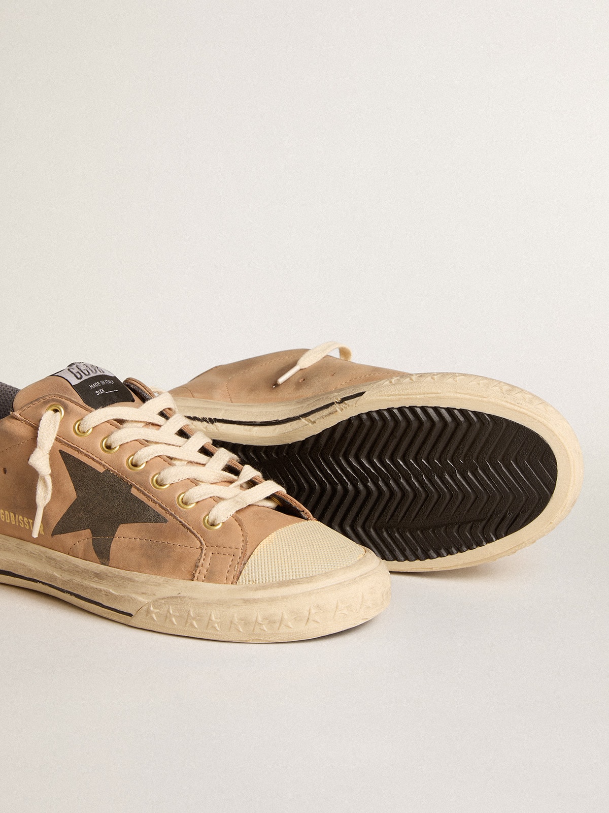 Golden Goose - Super-Star in beige nubuck with black printed star and leather heel tab in 