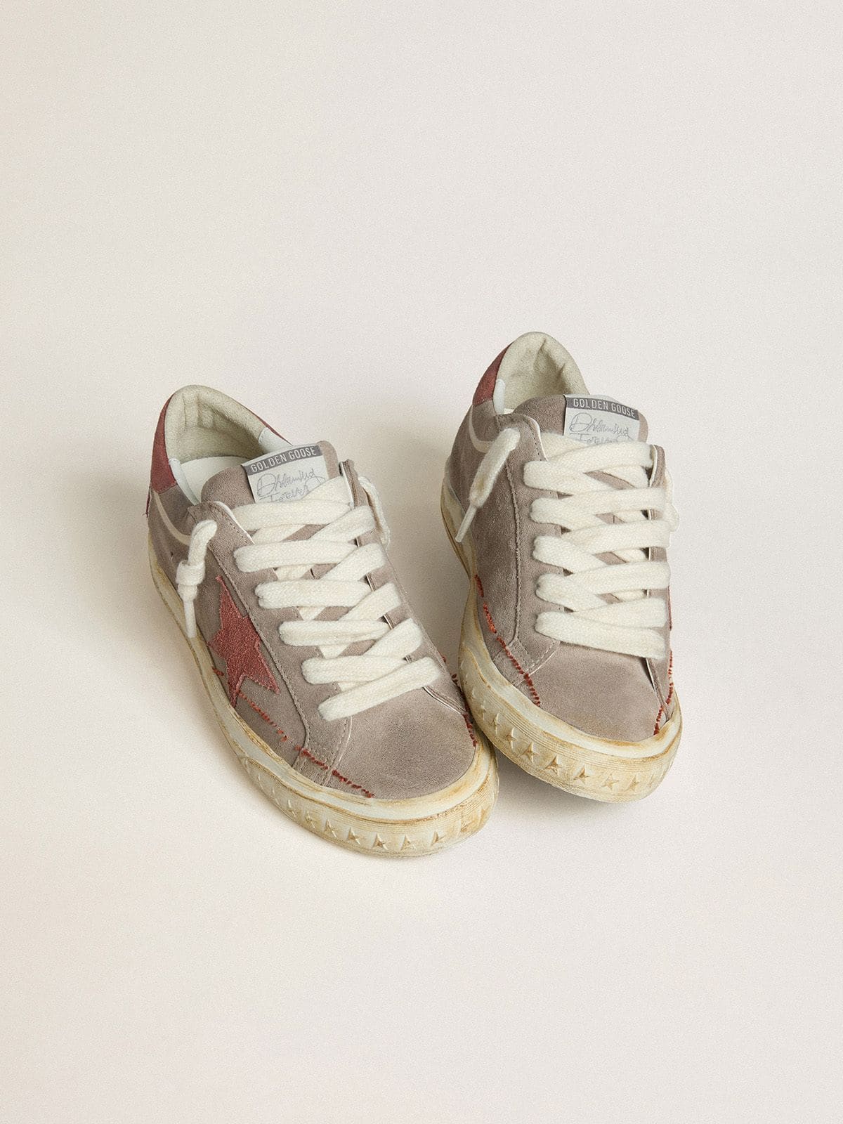 Golden Goose - Men's Super-Star LTD in gray suede with red waxed suede star and heel tab in 