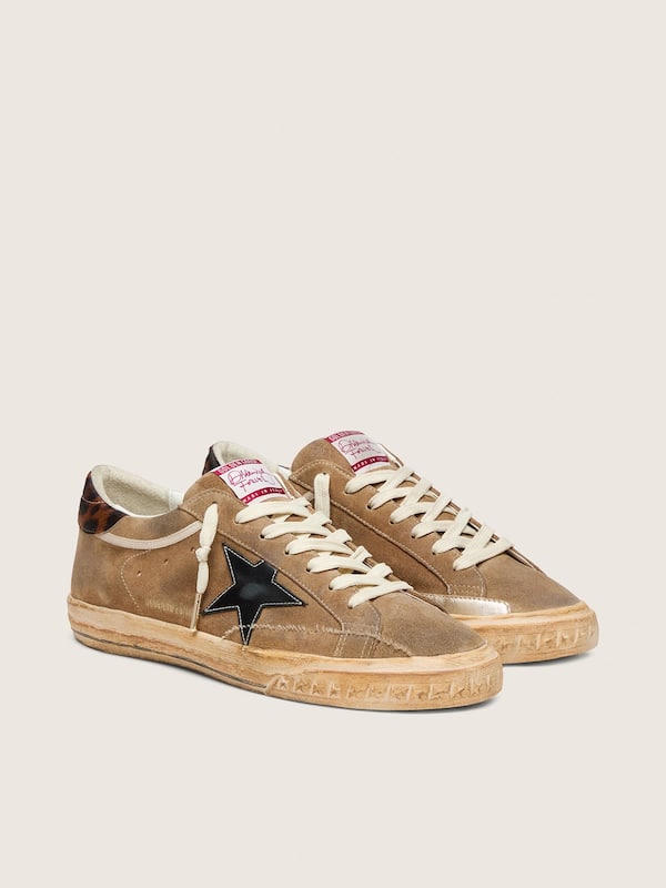 Men&rsquo;s Super-Star LTD in tobacco suede with black star and animal-print heel