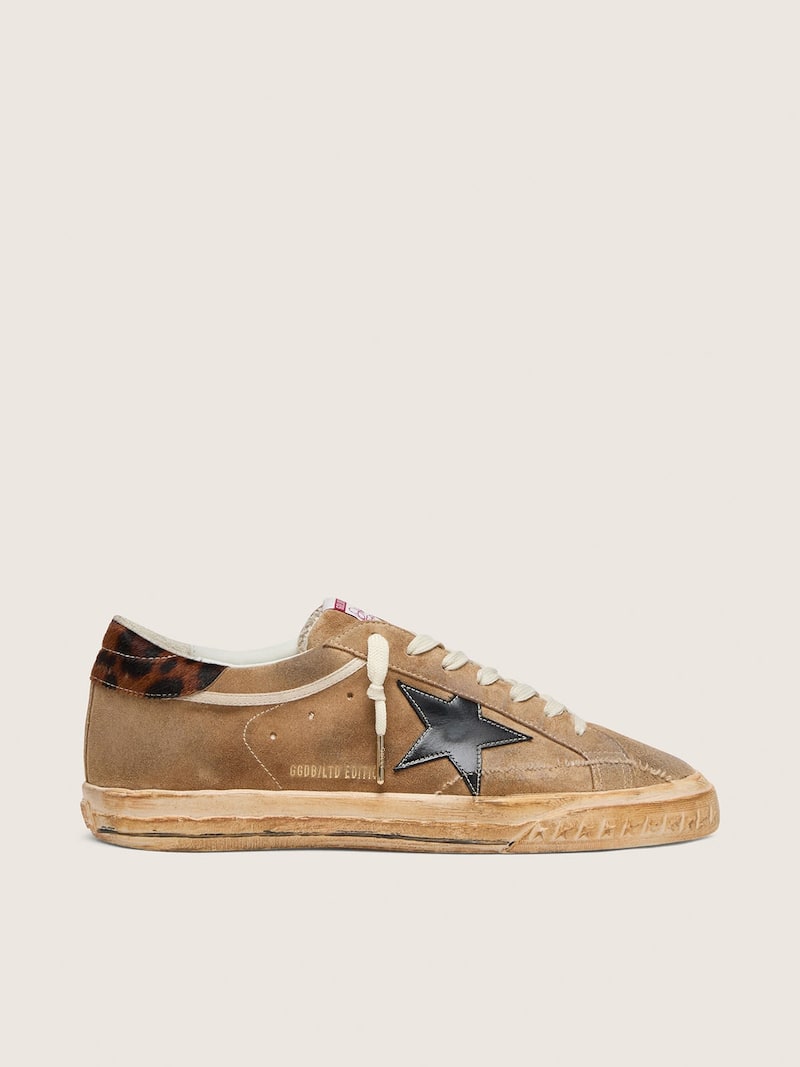 Super-Star LTD uomo in suede tabacco con stella nera tallone animalier