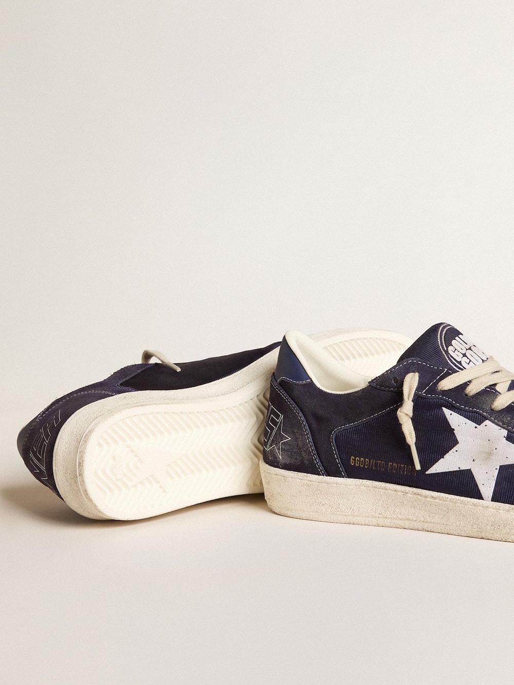 Golden Goose - Ball Star LTD in blue suede and nylon with white star and blue heel tab in 