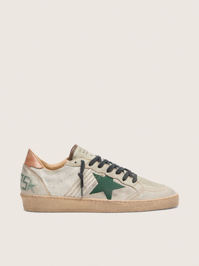 Ball Star LTD uomo in cavallino bianco e suede grigio con stella verde