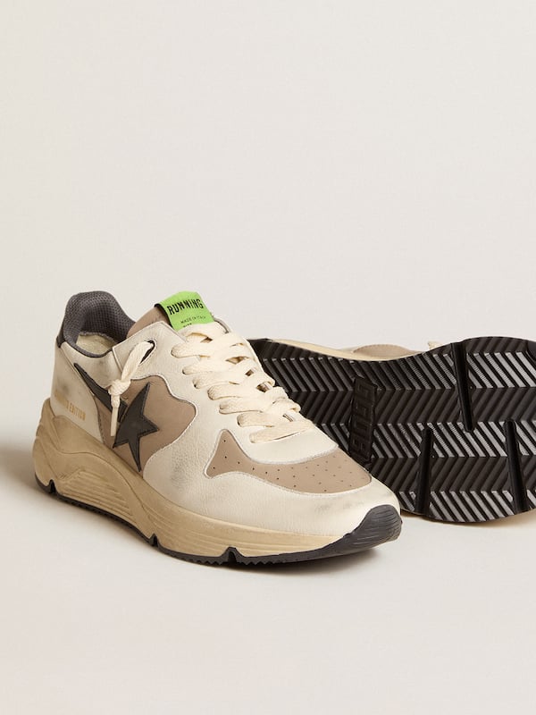 Golden Goose - Men's Running Sole LTD in gray leather and white nappa with black leather star in 