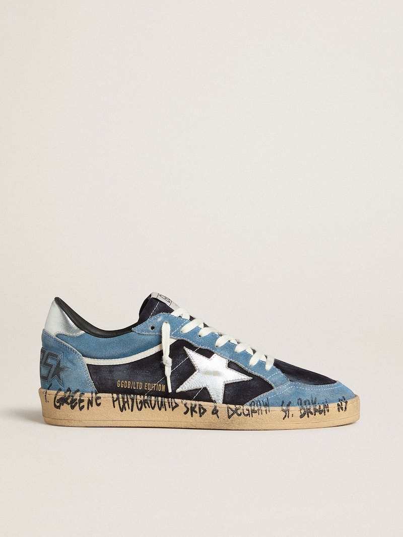 Ball Star masculino de suede azul com estrela branca e talão prateado