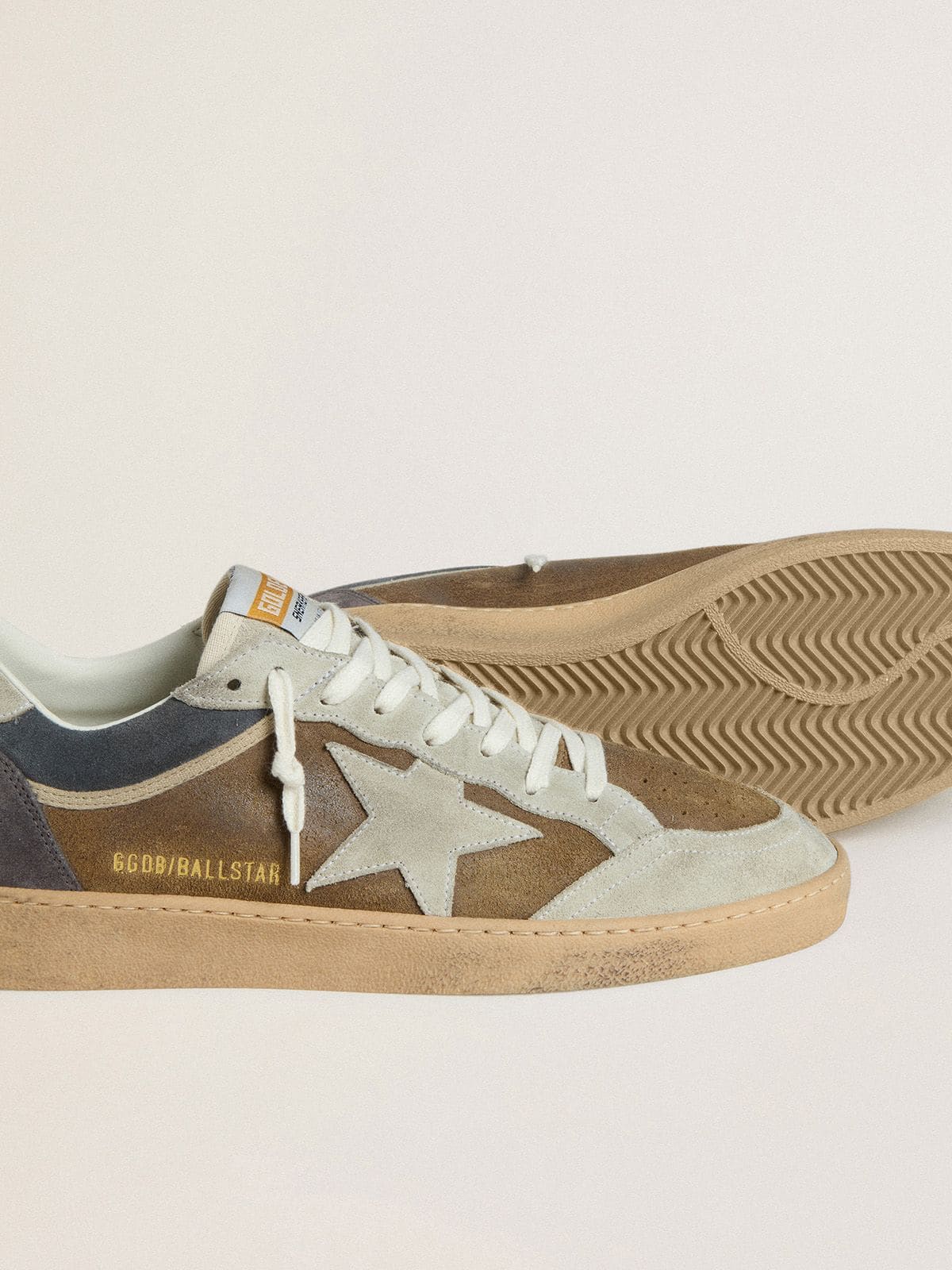 Golden Goose - Men's Ball Star in military-green waxed suede with ice-gray suede star and heel tab in 