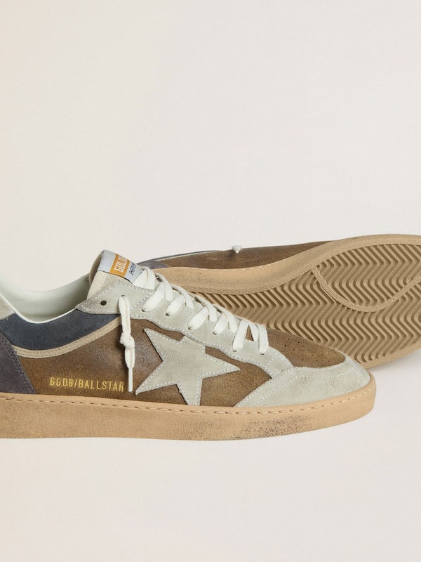 Golden Goose - Men's Ball Star in military-green waxed suede with ice-gray suede star and heel tab in 