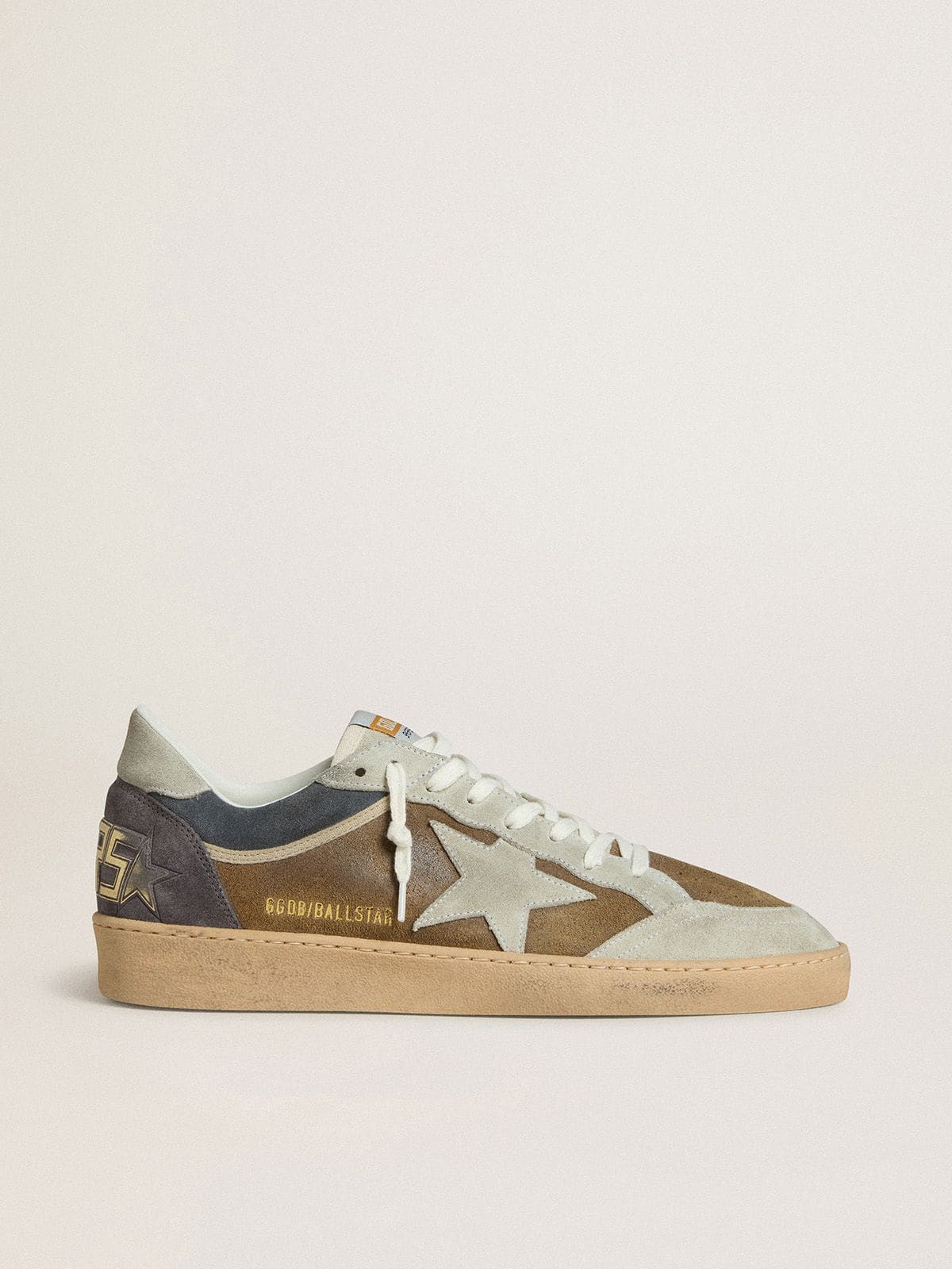 Golden Goose - Men's Ball Star in military-green waxed suede with ice-gray suede star and heel tab in 