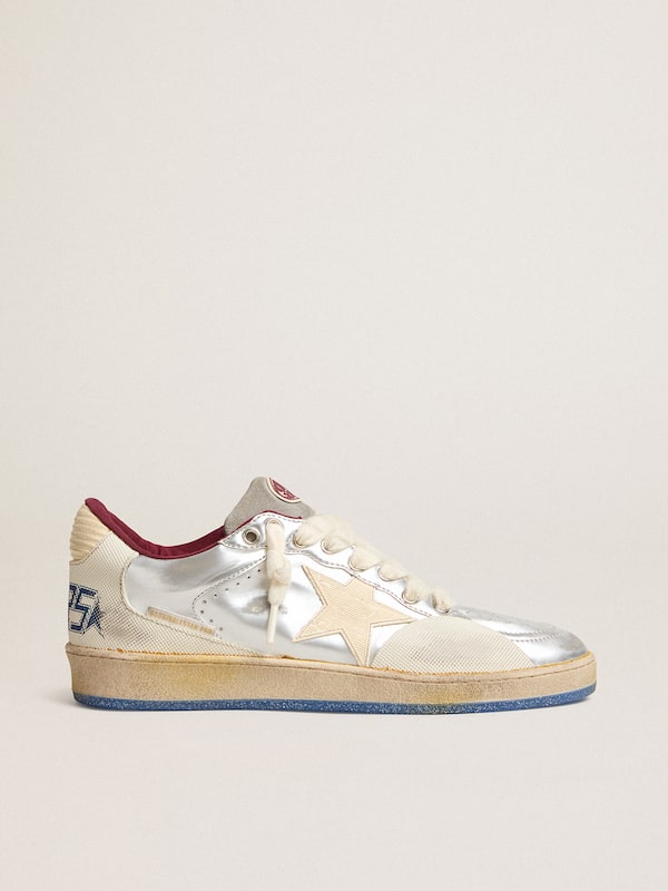 Golden Goose - Men’s Ball Star Pro in silver metallic leather with cream-colored star in 