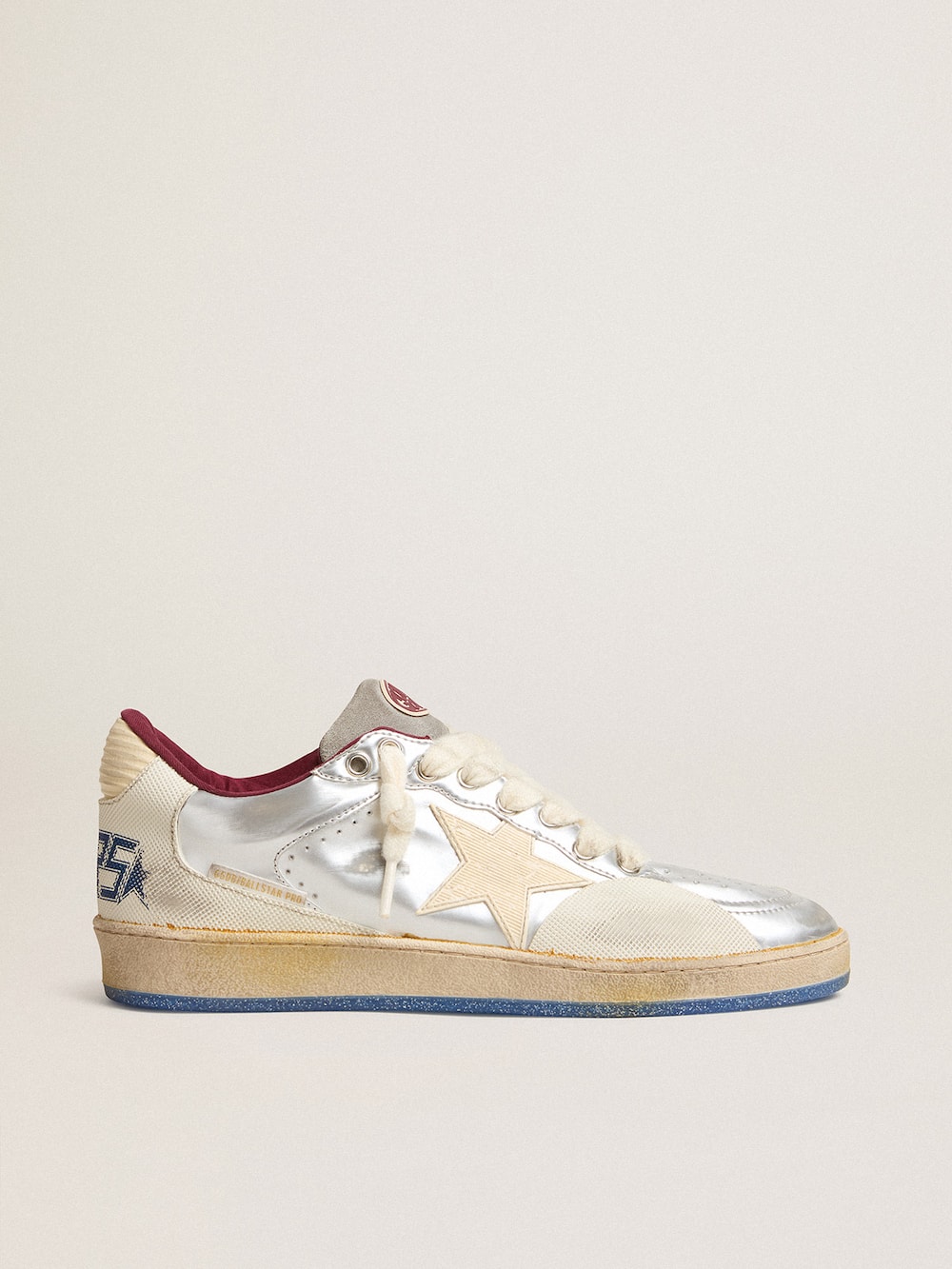 Golden Goose - Men’s Ball Star Pro in silver metallic leather with cream-colored star in 