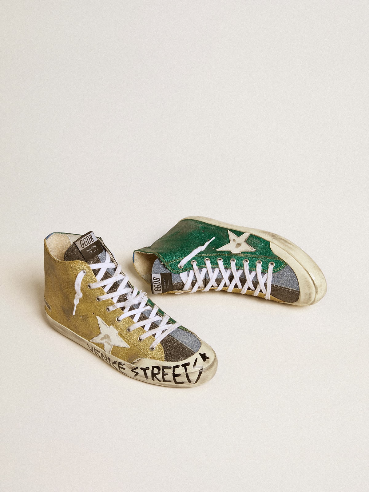 Men s Francy LAB in golden glitter with white leather star Golden Goose