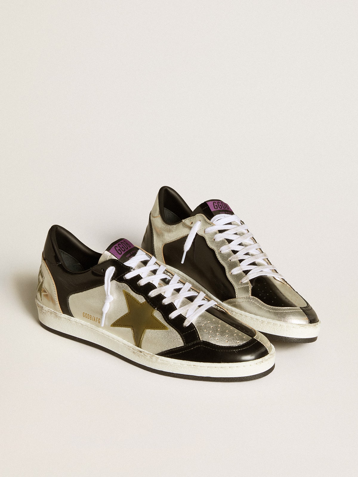 Golden Goose - Men's Ball Star LAB in silver leather with brown leather star and black heel tab in 