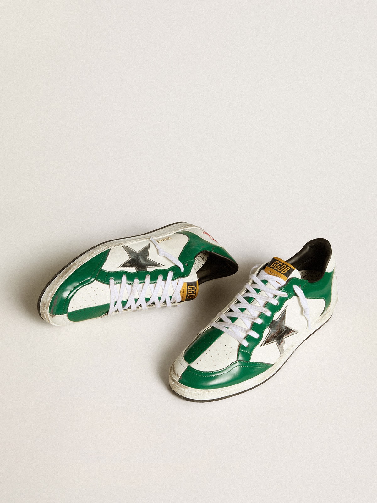 Golden Goose - Men's Ball Star LAB in green and white leather with silver star in 
