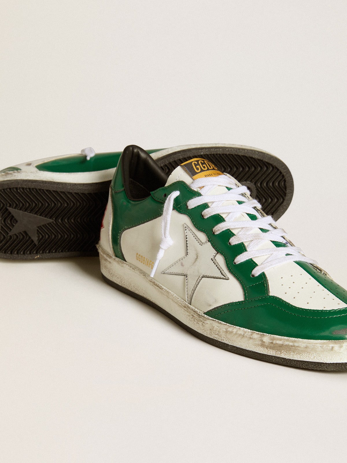 Golden Goose - Men's Ball Star LAB in green and white leather with silver star in 