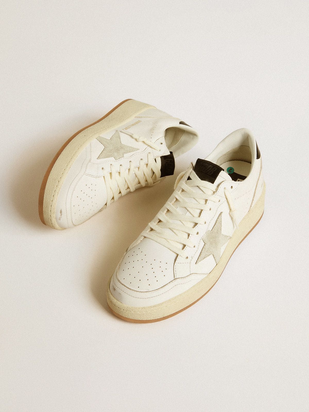 Golden Goose - Ball Star 2 with ice-gray suede star and glossy black leather heel tab in 