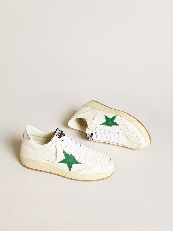 Golden Goose - Men's Ball Star with green leather star and metallic leather heel tab in 