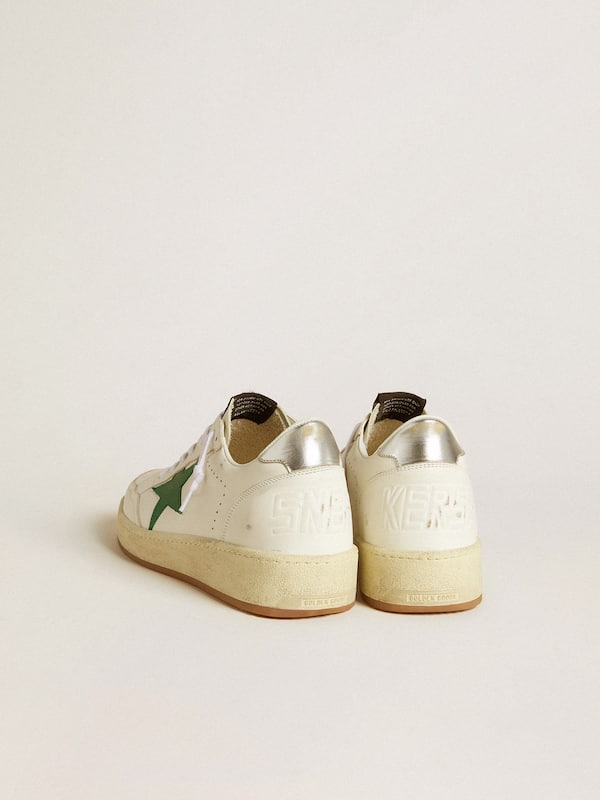 Golden Goose - Men's Ball Star with green leather star and metallic leather heel tab in 