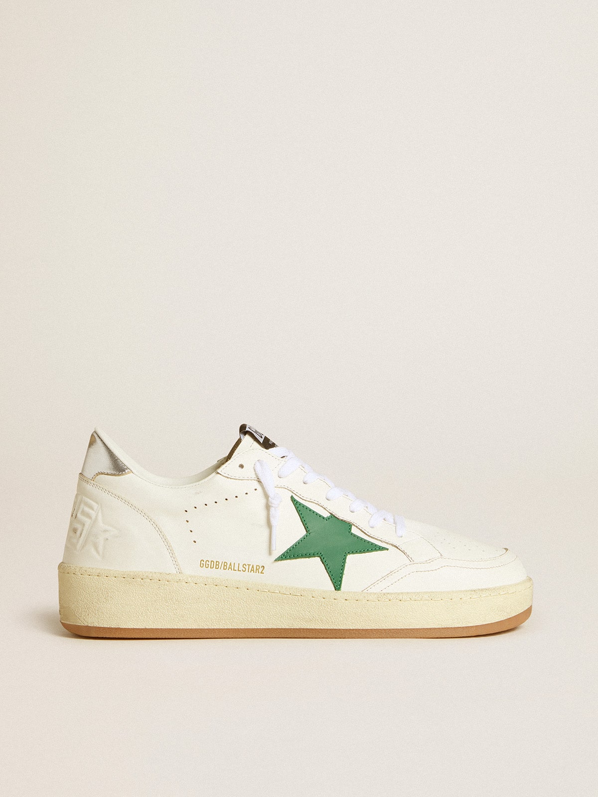 Golden Goose - Ball Star 2 avec étoile en cuir vert et contrefort en cuir lamé in 