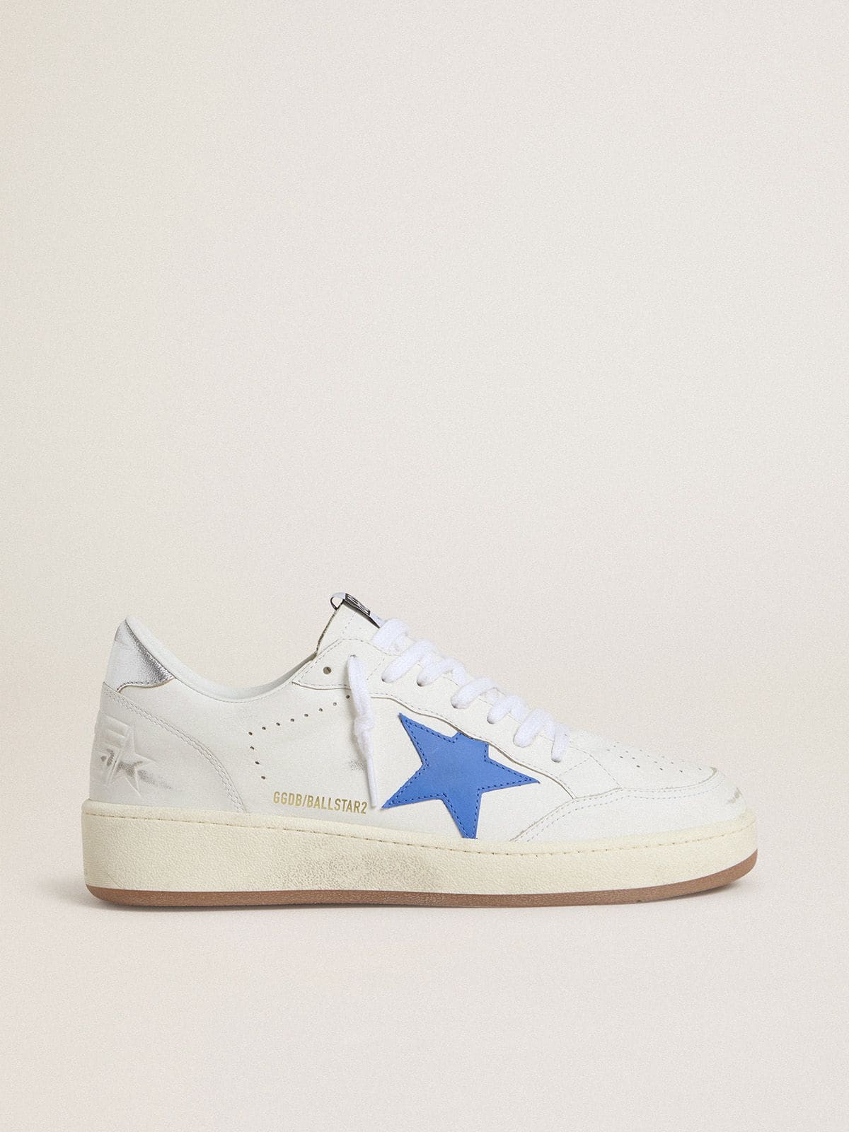 Golden Goose - Ball Star with light blue leather star and silver foiled leather heel tab in 
