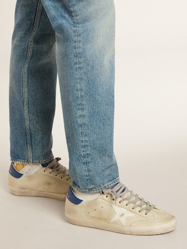 Golden Goose - Men's Super-Star LTD in nubuck with white leather star and blue heel tab in 