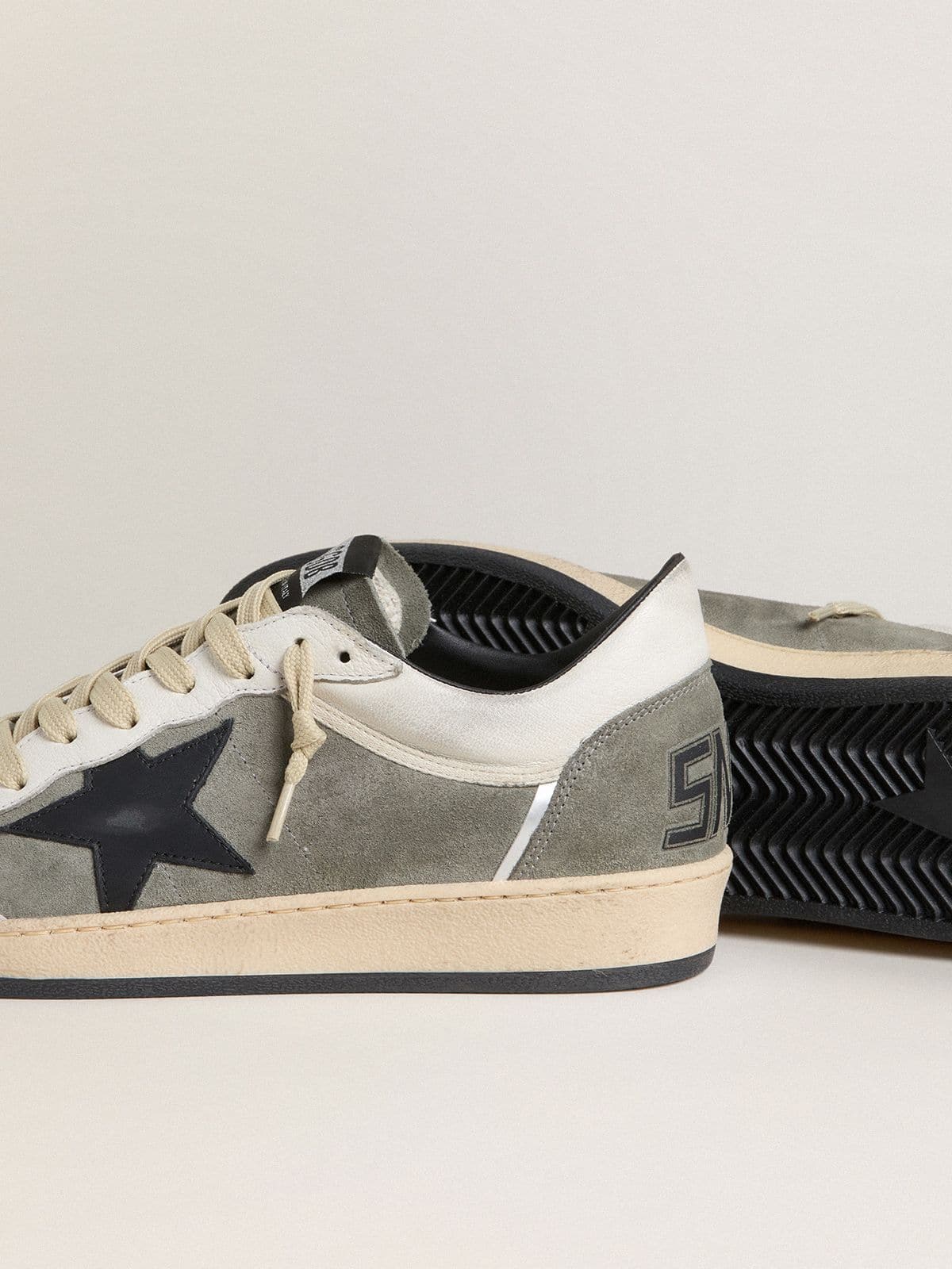 Golden Goose - Men's Ball Star in gray suede with black leather star and white nappa leather inserts in 